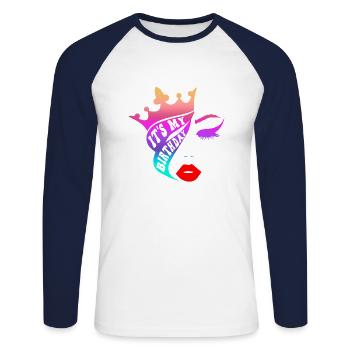 Beautiful female paint art Face colorful woman - Unisex Long Sleeve Baseball T-Shirt - white/navy - Front - Nik (191cm)