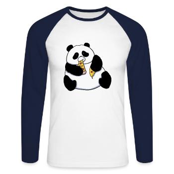 Fat Panda Bear Eating Pizza Comic Style - Unisex Long Sleeve Baseball T-Shirt - white/navy - Front - Nik (191cm)
