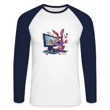 Verrückter Osterhase - Unisex Baseballshirt langarm - Weiß/Navy - Vorne - Nik (191cm)