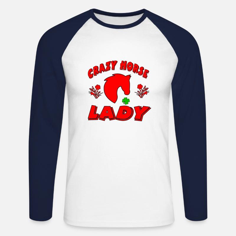 Pferde - Unisex Baseballshirt langarm - Weiß/Navy