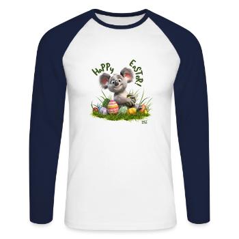 Joyeuses Pâques - T-shirt baseball manches longues Homme - blanc/marine - Devant - Nik (191cm)