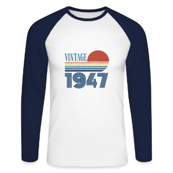 Vintage 1947 - Unisex Long Sleeve Baseball T-Shirt - white/navy - Front - Nik (191cm)