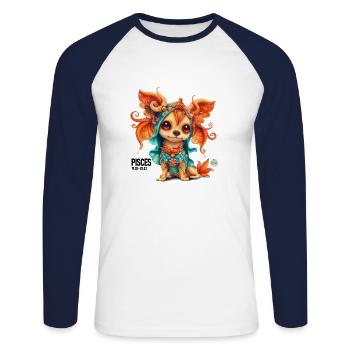 Fische-Welpe - Unisex Baseballshirt langarm - Weiß/Navy - Vorne - Nik (191cm)