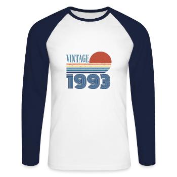 Vintage 1993 - Unisex Long Sleeve Baseball T-Shirt - white/navy - Front - Nik (191cm)