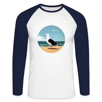 Mouette - T-shirt baseball manches longues Homme - blanc/marine - Devant - Nik (191cm)