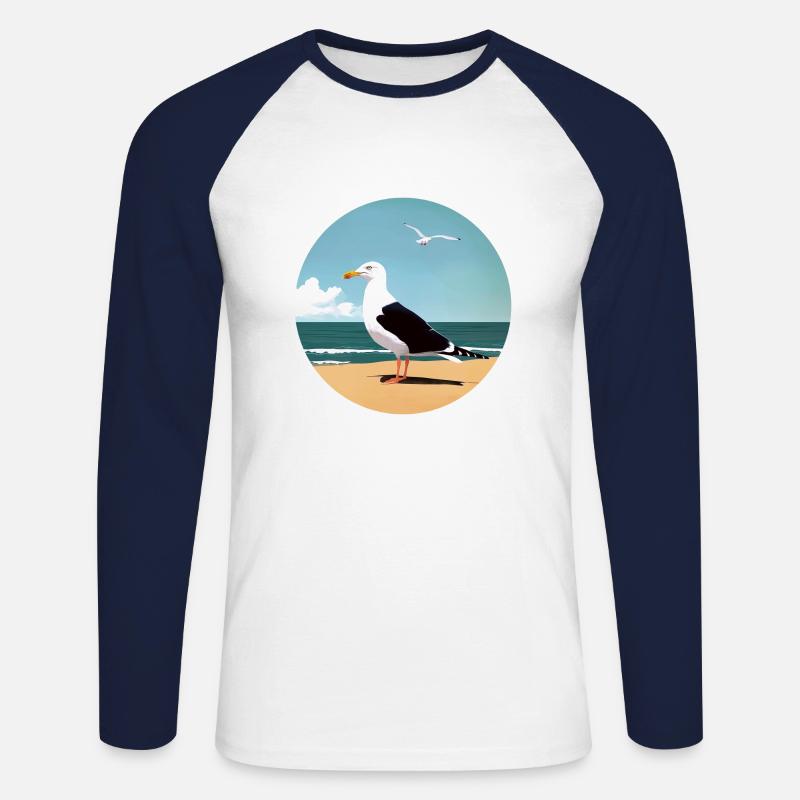 Seemöwe - Unisex Baseballshirt langarm - Weiß/Navy
