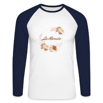 La mariée floral-idée cadeau Evjf - T-shirt baseball manches longues Homme - blanc/marine - Devant - Nik (191cm)