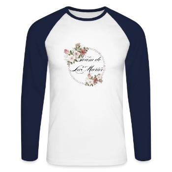 Team de La mariée floral-idée cadeau Evjf - T-shirt baseball manches longues Homme - blanc/marine - Devant - Nik (191cm)