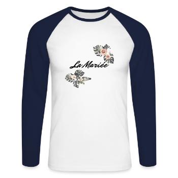 Die Blumenbraut - Braut Geschenkidee - Unisex Baseballshirt langarm - Weiß/Navy - Vorne - Nik (191cm)
