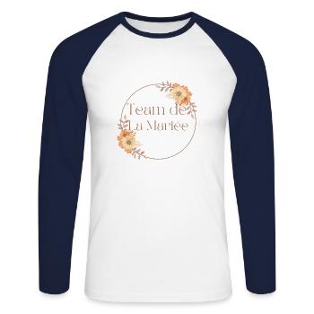 Team de La mariée floral-idée cadeau Evjf - T-shirt baseball manches longues Homme - blanc/marine - Devant - Nik (191cm)