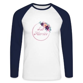 Die rosa Blumenbraut - Braut Geschenkidee - Unisex Baseballshirt langarm - Weiß/Navy - Vorne - Nik (191cm)