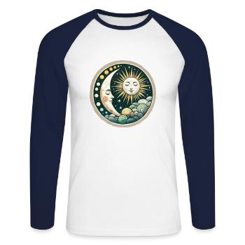 Lune et Soleil - T-shirt baseball manches longues Homme - blanc/marine - Devant - Nik (191cm)