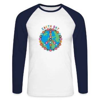 Jour de la Terre Paix - T-shirt baseball manches longues Homme - blanc/marine - Devant - Nik (191cm)