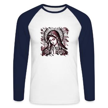 Jungfrau Maria Jesus Bibel christliche Religion christlich - Unisex Baseballshirt langarm - Weiß/Navy - Vorne - Nik (191cm)