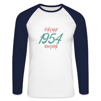 Vintage 1954 edition - T-shirt baseball manches longues Homme - blanc/marine - Devant - Nik (191cm)