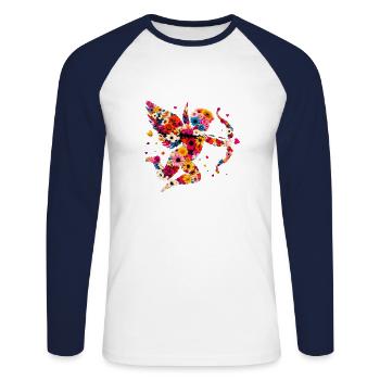 Cupidon fleuri tire des flèches d’amour - T-shirt baseball manches longues Homme - blanc/marine - Devant - Nik (191cm)