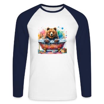 Un ours dans ma baignoire - T-shirt baseball manches longues Homme - blanc/marine - Devant - Nik (191cm)