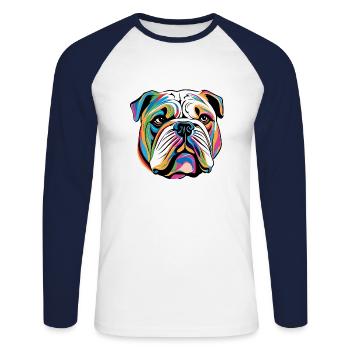 Portrait d'un beau bouldogue - T-shirt baseball manches longues Homme - blanc/marine - Devant - Nik (191cm)
