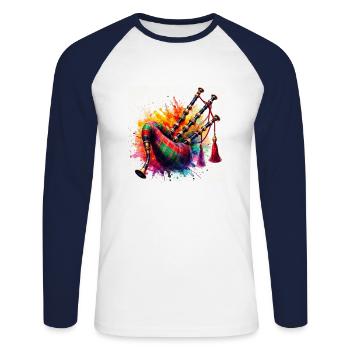 Cornemuse musicale - T-shirt baseball manches longues Homme - blanc/marine - Devant - Nik (191cm)