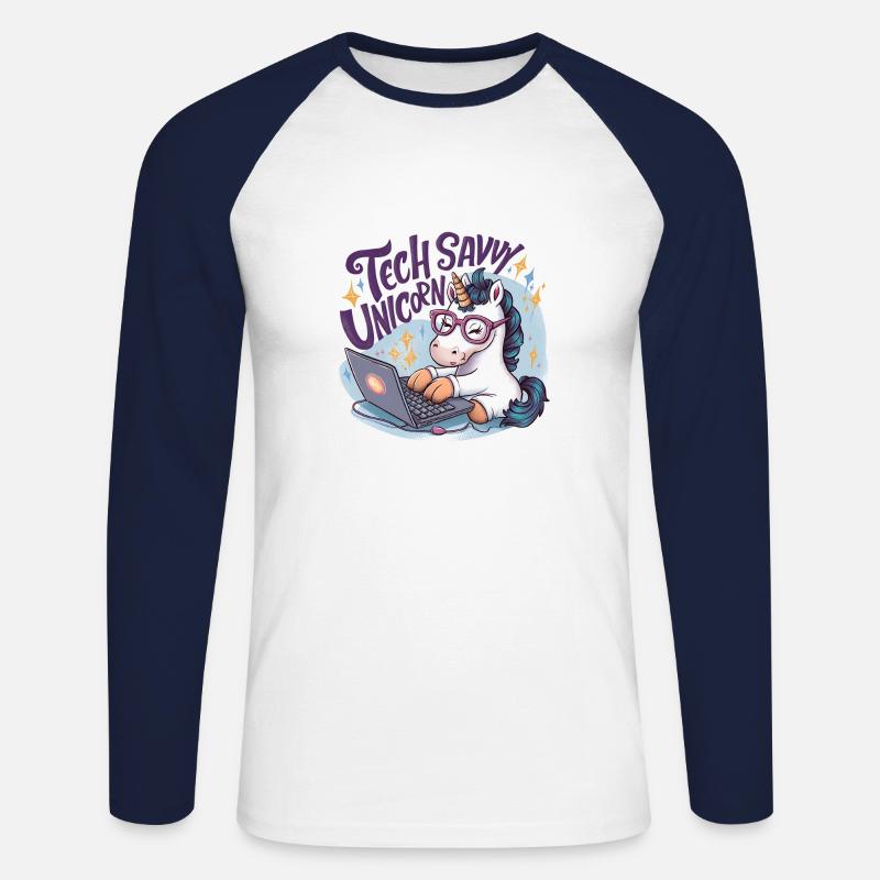 TECHNISCH VERSIERTES EINHORN - Unisex Baseballshirt langarm - Weiß/Navy