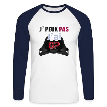 J'peux pas j'ai GP (Ducat M,M) - T-shirt baseball manches longues Homme - blanc/marine - Devant - Nik (191cm)