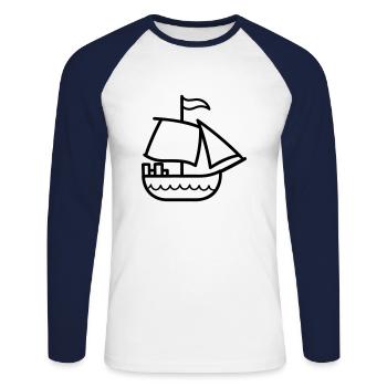 Piratenschiff - Unisex Baseballshirt langarm - Weiß/Navy - Vorne - Nik (191cm)