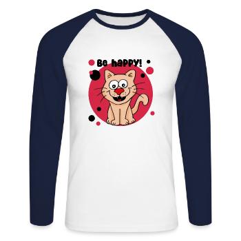 Be happy! - Unisex Baseballshirt langarm - Weiß/Navy - Vorne - Nik (191cm)