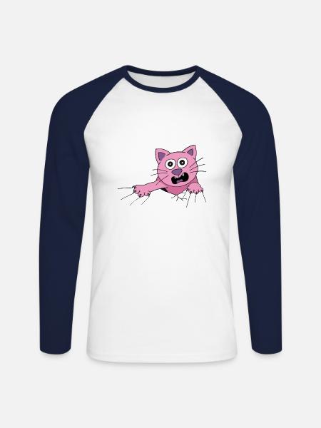 Cat screams for help - Unisex Long Sleeve Baseball T-Shirt - white/navy