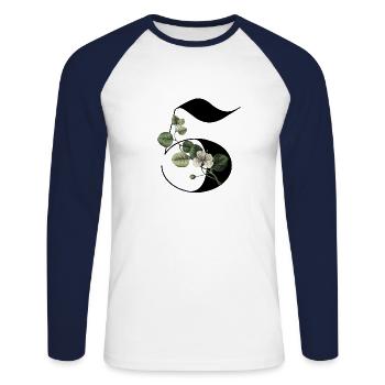 Nummer 5 Blumengrün -5. Geburtstag Blumen - Unisex Baseballshirt langarm - Weiß/Navy - Vorne - Nik (191cm)