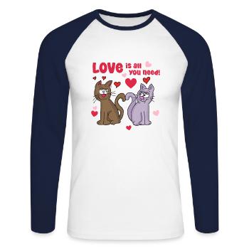 love is all you need - Unisex Baseballshirt langarm - Weiß/Navy - Vorne - Nik (191cm)