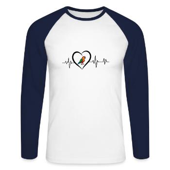 Papageien-Herzschlag - Unisex Baseballshirt langarm - Weiß/Navy - Vorne - Nik (191cm)