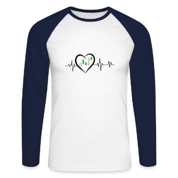 battement de cœur boursier - T-shirt baseball manches longues Homme - blanc/marine - Devant - Nik (191cm)