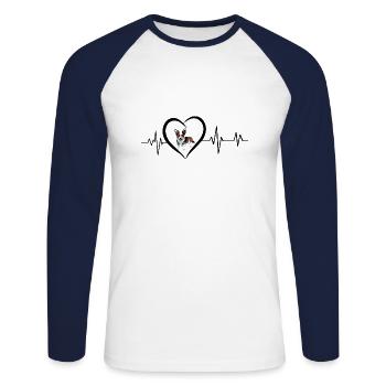 battement de cœur cardigan Welsh corgi - T-shirt baseball manches longues Homme - blanc/marine - Devant - Nik (191cm)