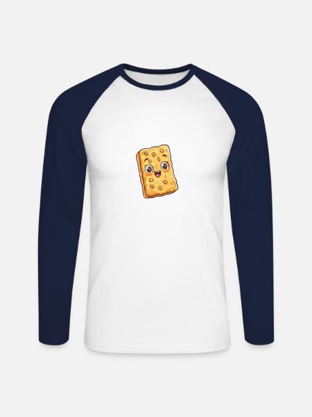 Barretta di muesli croccante in stile cartone animato - Maglia da baseball a manica lunga da uomo - bianco/navy