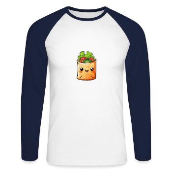 Smiling vegetable wrap in cartoon style - Unisex Long Sleeve Baseball T-Shirt - white/navy - Front - Nik (191cm)