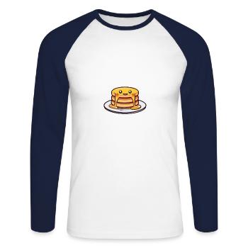 Pile de crêpes joyeuses sur une assiette dans un dessin animé - T-shirt baseball manches longues Homme - blanc/marine - Devant - Nik (191cm)