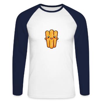Bâtonnets de pomme de terre riante jaune doré dessin animé - T-shirt baseball manches longues Homme - blanc/marine - Devant - Nik (191cm)