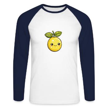 Citron mignon dans le style de dessin animé jaune - T-shirt baseball manches longues Homme - blanc/marine - Devant - Nik (191cm)
