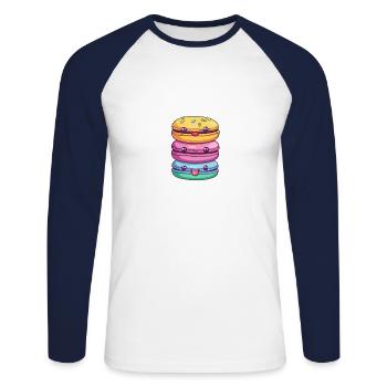 Fröhliche bunte Macarons im Cartoon-Stil - Unisex Baseballshirt langarm - Weiß/Navy - Vorne - Nik (191cm)
