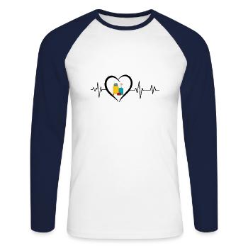 Heartbeat Travel Suitcase - Unisex Long Sleeve Baseball T-Shirt - white/navy - Front - Nik (191cm)