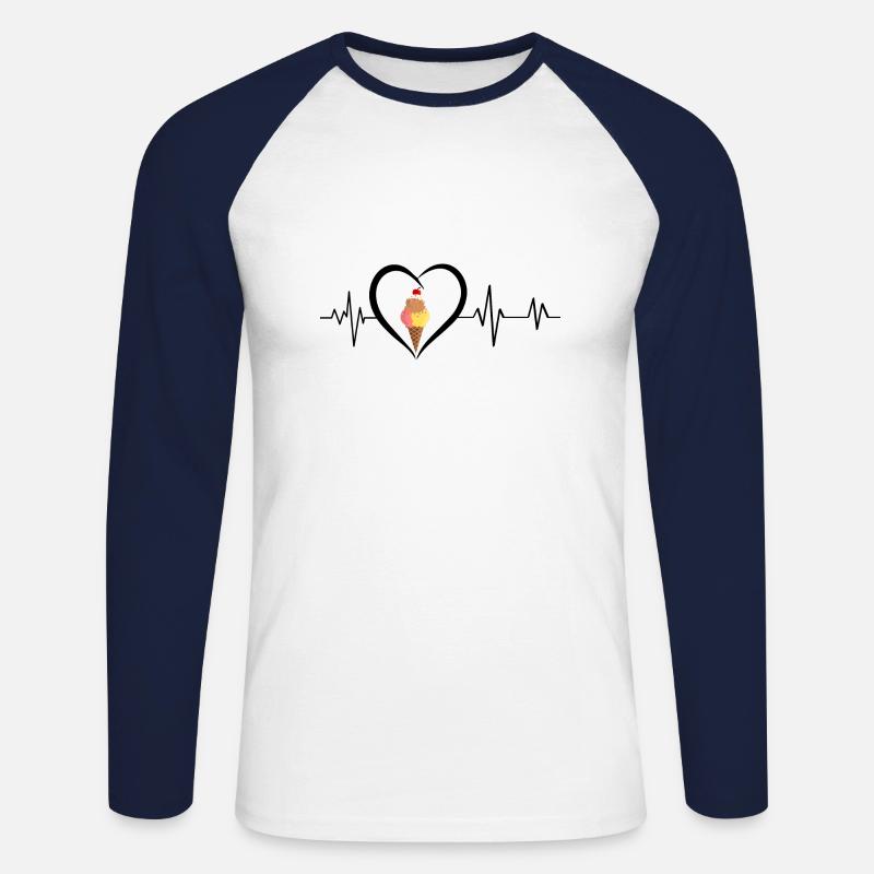Herzschlag-Eiswaffel - Unisex Baseballshirt langarm - Weiß/Navy