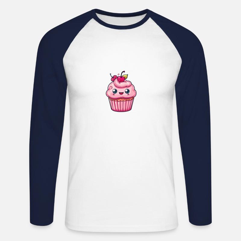 Süßes Cupcake Design - Unisex Baseballshirt langarm - Weiß/Navy