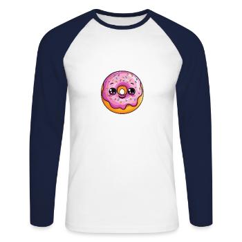 Donut mit Gesicht - Unisex Baseballshirt langarm - Weiß/Navy - Vorne - Nik (191cm)