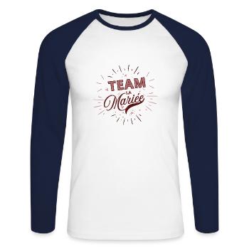 Team de La mariée - T-shirt baseball manches longues Homme - blanc/marine - Devant - Nik (191cm)