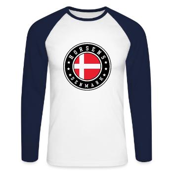 Horsens, Danemark - T-shirt baseball manches longues Homme - blanc/marine - Devant - Nik (191cm)