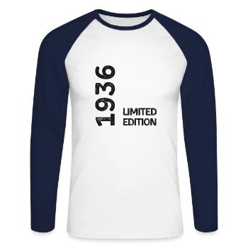 1936 Limited Edition - Unisex Long Sleeve Baseball T-Shirt - white/navy - Front - Nik (191cm)