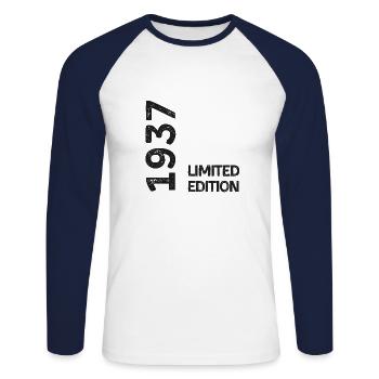 1937 Limitierte Auflage - Unisex Baseballshirt langarm - Weiß/Navy - Vorne - Nik (191cm)