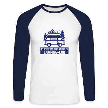 I can't I leave in a camper van - Unisex Long Sleeve Baseball T-Shirt - white/navy - Front - Nik (191cm)