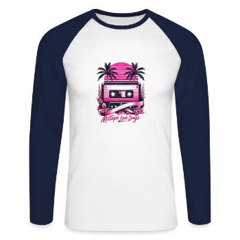 Oldschool Kostüm mit Retro Kassette - Unisex Baseballshirt langarm - Weiß/Navy - Vorne - Nik (191cm)