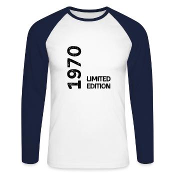 1970 Limitierte Auflage - Unisex Baseballshirt langarm - Weiß/Navy - Vorne - Nik (191cm)